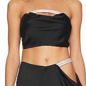 NUE size medium Elegant Black Satin halter top,  with Silver Accents NWOT